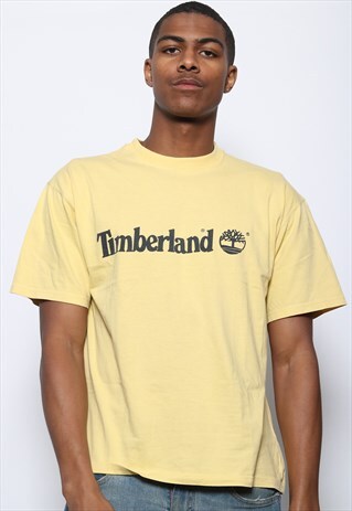 VINTAGE TIMBERLAND BIG LOGO SPELLOUT T-SHIRT YELLOW