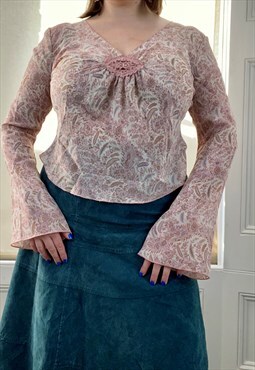 Y2K pink paisley foliage top 