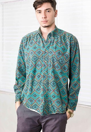 VINTAGE GREEN PATTERNED SHIRT 90S X 14.7