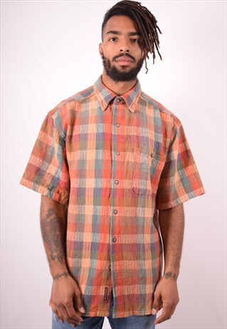 MENS VINTAGE SHIRT LARGE BROWN CHECK 90S