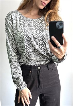 90s Animal Print Long Sleeved Blouse 