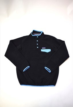 Vintage 90s Patagonia Black & Blue Trim 1/4 Button Fleece