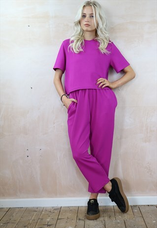VIOLET PINK TEXTURED CROP PEG TROUSERS