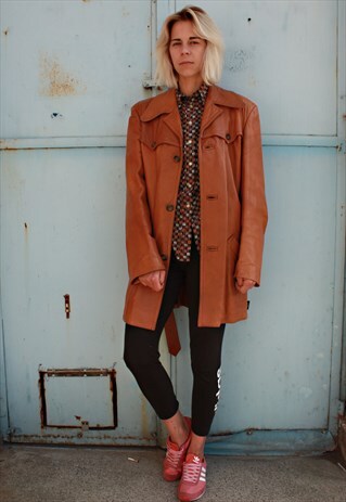 VINTAGE 80' UNIQUE ELEGANT GINGER UNISEX LEATHER COAT