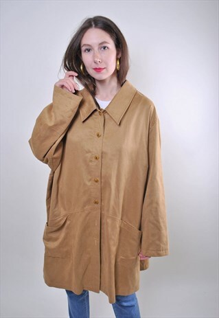 BEIGE WOMAN RETRO TRENCH MINIMALIST AUTUMN COLLAR JACKET