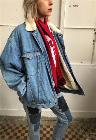 VINTAGE 90' OLDSCHOOL COOL UNISEX SHEEPSKIN DENIM JACKET