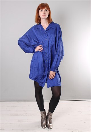VINTAGE 80S TEXTURED OVERSIZE SATIN SHIRT DRESS