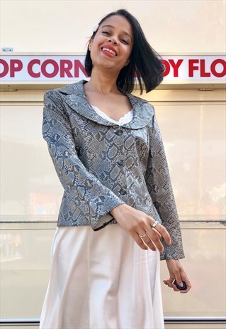 VINTAGE 90S SNAKESKIN PRINT FAUX LEATHER JACKET