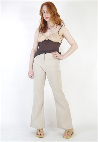 VINTAGE 90S Y2K BEIGE FLARED TROUSERS