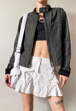 Vintage Y2K 00s grey denim jacket with ripped trim