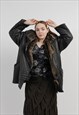 VINTAGE 90S BLACK OVERSIZED LEATHER FAUX FUR JACKET XL