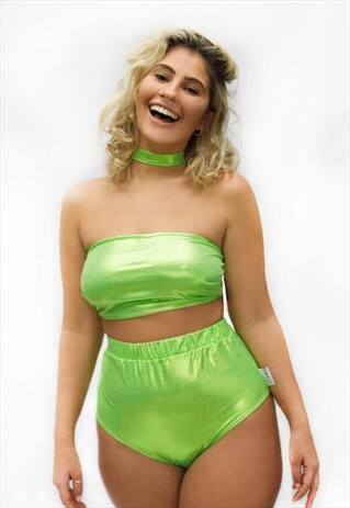 GREEN METALLIC HIGH WAISTED PEAKINI BOTTOMS