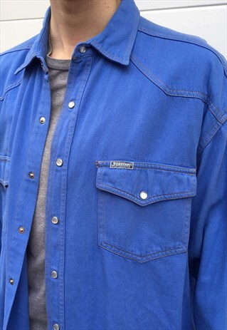 MENS VINTAGE LIGHT BLUE DENIM STYLE LONG SLEEVE SHIRT TOP
