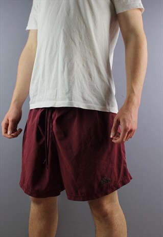 VINTAGE ADIDAS SHORTS IN BURGUNDY WITH POCKETS, EMBROIDERED