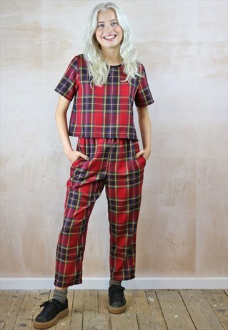 RED TARTAN CROP PEG PANTS & TOP CO-ORDINATES
