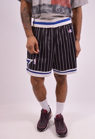 CHAMPION MENS VINTAGE NBA SHORTS XL BLACK STRIPES 90S