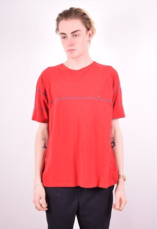 TOMMY HILFIGER MENS VINTAGE T-SHIRT TOP LARGE RED 90S