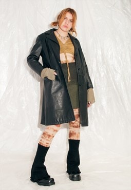 Vintage Leather Jacket Y2K Matrix Maxi Coat in Black