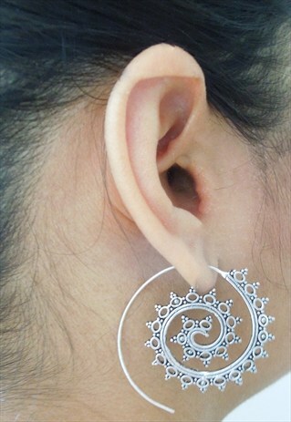 SILVER ANTIQUE LOOK HOOP EARRINGS