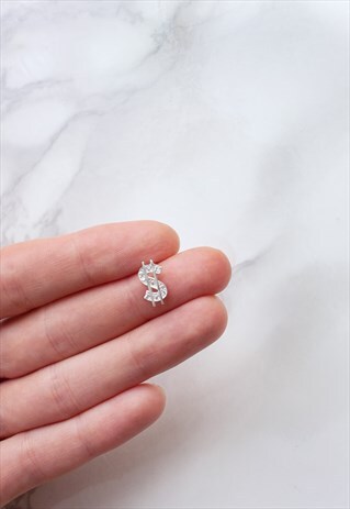MEN'S STUD EARRING CRYSTAL GEM DOLLAR SIGN 925 SILVER