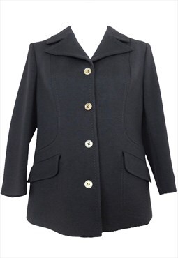 Vintage Blazer Jacket 70s Wool Blend Mod Black Structured