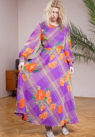 TREVIRA BEAUTIFUL FLOWERY DRESS FROM THE 70S