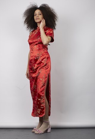 VINTAGE 90'S RED ORIENTAL MAXI DRESS