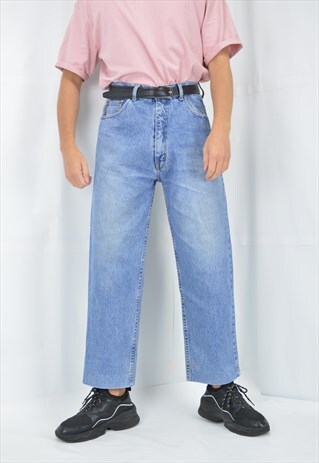 VINTAGE BLUE DENIM STRAIGHT JEANS TROUSERS