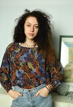 Vintage 80s Botanica abstract print blouse top