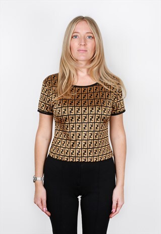 VINTAGE FENDI GOLD ZUCCA LOGO TOP