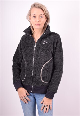 NIKE WOMENS VINTAGE FLEECE JACKET MEDIUM BLACK 90'S