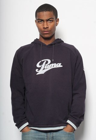 VINTAGE PUMA SPELL OUT BIG LOGO HOODIE BLUE