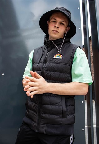 BODY WARMER GILET IN BLACK WITH RAINBOW PATCH