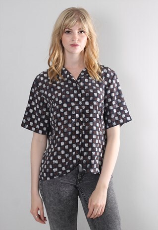 VINTAGE 90S SQUARE PATTERNED BLOUSE TOP