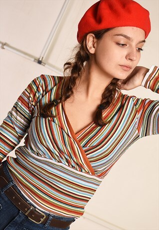 Y2K RETRO PARIS CHIC STRIPED DRAPED KNIT JUMPER TOP
