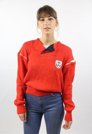 VINTAGE 90'S FILA RED BUTTON-UP JUMPER