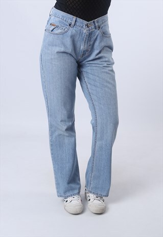 HIGH WAISTED DENIM JEANS BOOT CUT VINTAGE UK 12 (C95G)