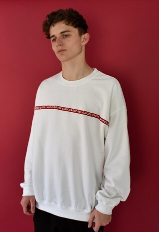G&G UNISEX WHITE/RED WRITING RIBBON SWEAT