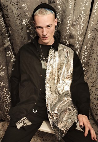 VELVET FINISH SPARKLE SEQUIN PARTY RAVE JACKET SHIRT TOP