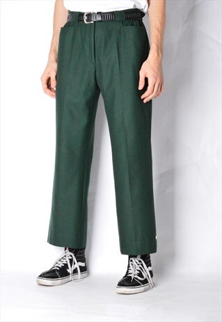 VINTAGE 90S UNISEX GREEN WOOL CASHMERE BLEND PANTS