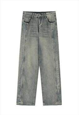 Blue Washed Denim jeans pants trousers Y2k Unisex