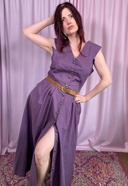 vintage 90s dress summer plain cotton purple shirt dress