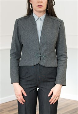 Vintage wool blazer retro jacket in grey L