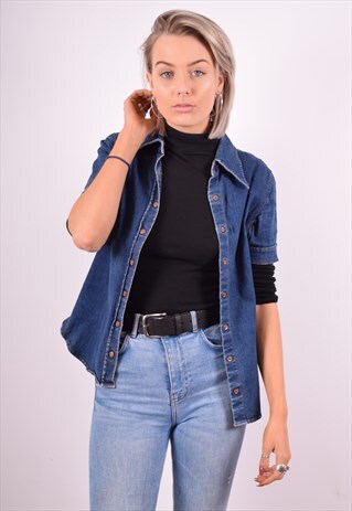 GUESS WOMENS VINTAGE DENIM SHIRT MEDIUM BLUE 90'S