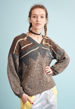 90'S RETRO JAZZY OVERSIZED HANDKNIT JUMPER