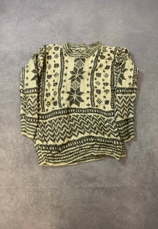 VINTAGE KNITTED JUMPER ABSTRACT PATTERNED CHUNKY SWEATER