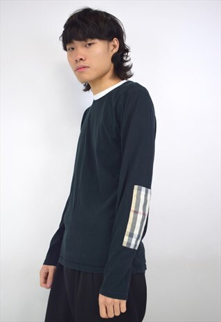 VINTAGE 90S BURBERRY BLACK ELBOW DETAIL LONG SLEEVE T-SHIRT