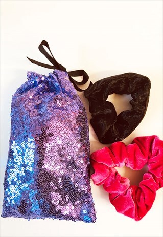 REWORKED SCRUNCHIES AND GIFT BAG IN VELVET & SEQUINS