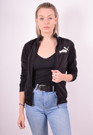 PUMA WOMENS VINTAGE TRACKSUIT TOP JACKET LARGE BLACK 90'S