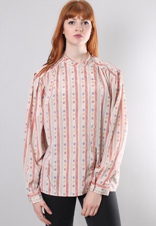 VINTAGE 70S PATTERNED HIGH NECK ASYMMENTRICAL BLOUSE